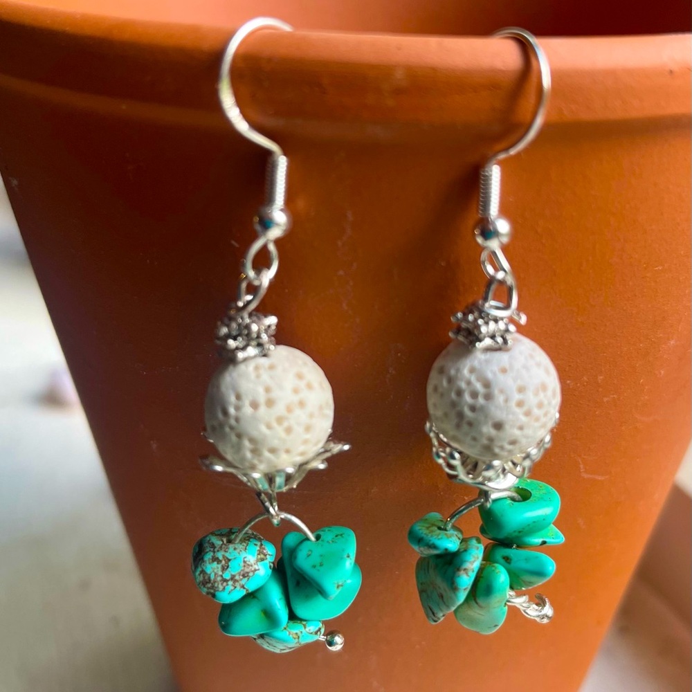 New, Chic Silver and Turquoise Cluster Earrings